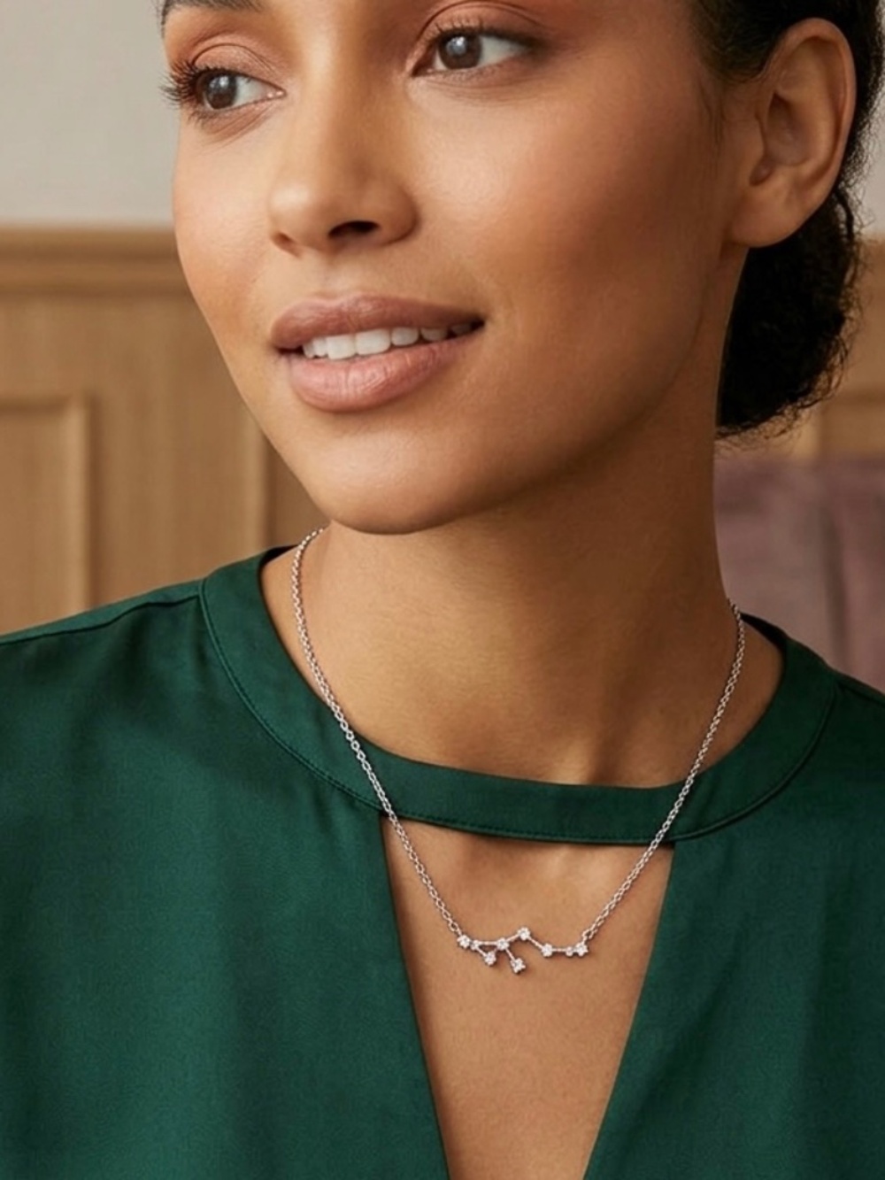 Silver-Tone Leo Constellation Rhinestone Pendant Necklace